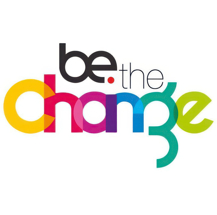 Bold colorful "Be the Change" typography on premium canvas with MDF frame and glass front