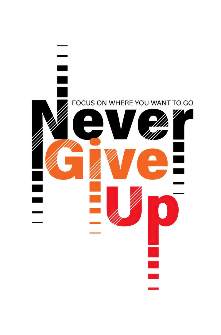 Never Give Up motivational bold typography canvas with MDF frame and glass front panel
