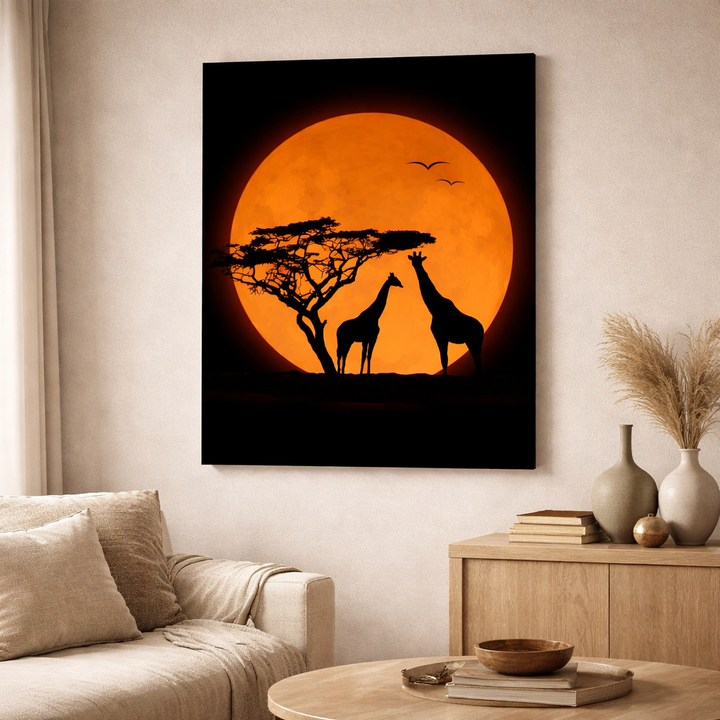 African Sunset Giraffes Canvas