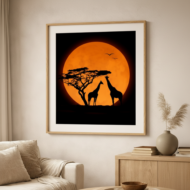 African Sunset Giraffes Canvas