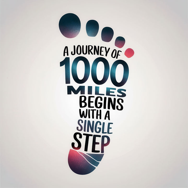 Inspirational Journey of 1000 Miles quote canvas with footsteps and MDF frame