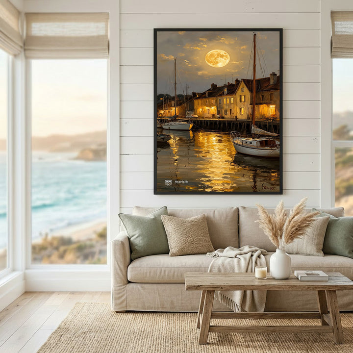 Moonlit Harbor Canvas Wall Art