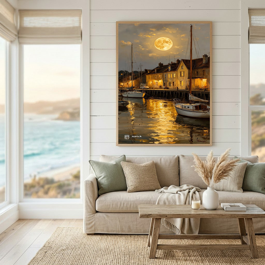 Moonlit Harbor Canvas Wall Art