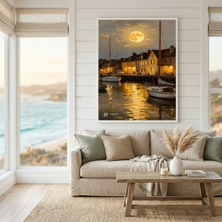 Moonlit Harbor Canvas Wall Art