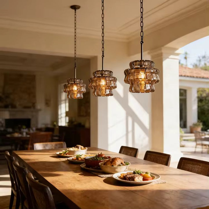 Vintage Smoked Glass Sculptural Pendant Light