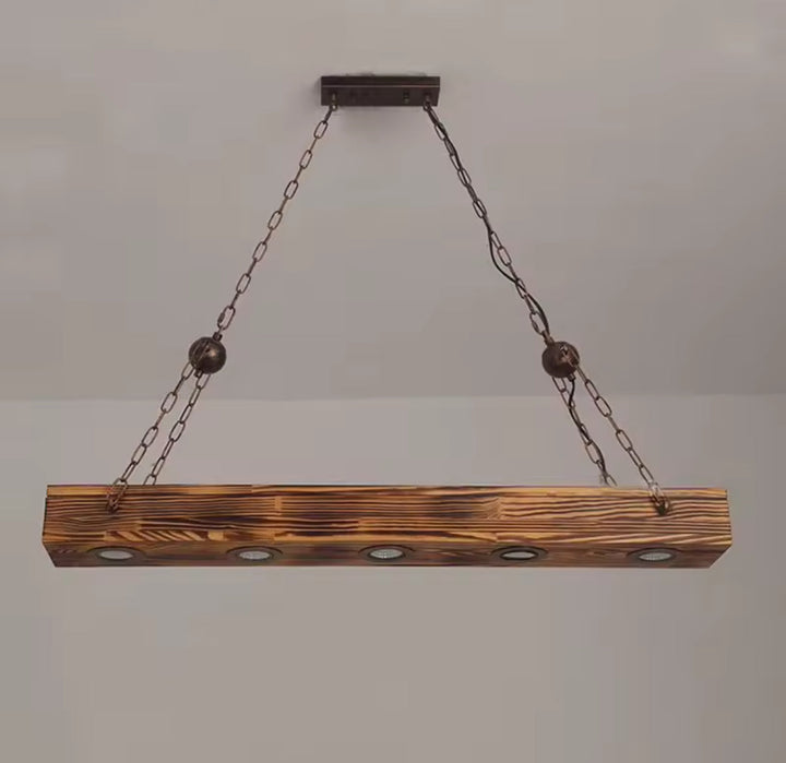 Rustic Wooden Linear Pendant Light