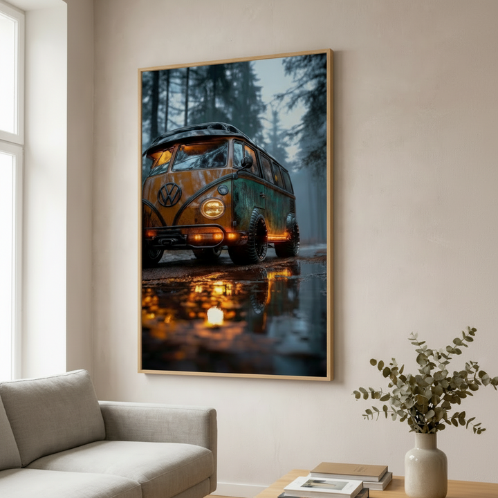 Vintage VW Camper Forest Canvas Wall Art