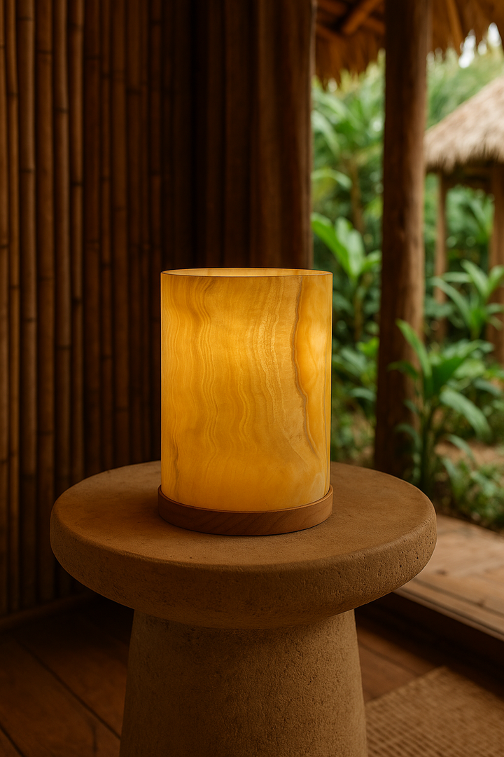 Alabaster Stone Cylinder Table Lamp