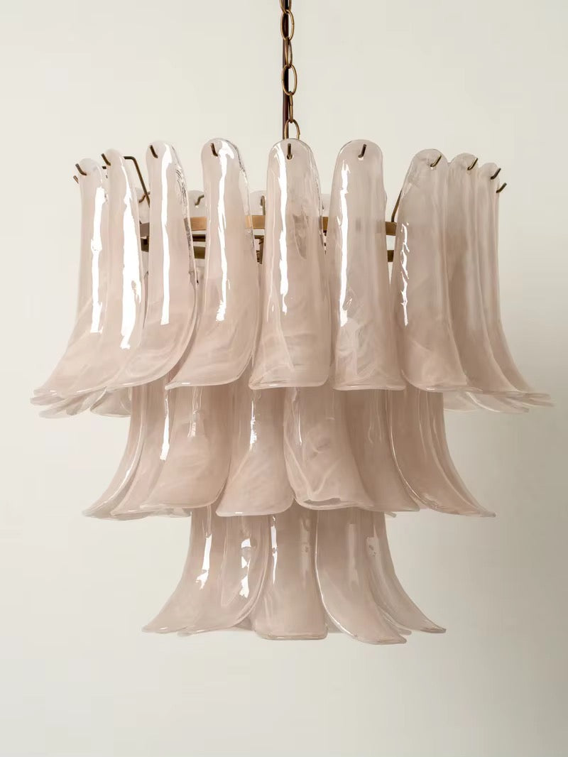 Ivory Petal Glass Chandelier with Bronze Chain