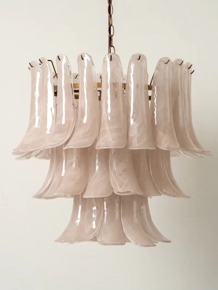 Ivory Petal Glass Chandelier with Bronze Chain