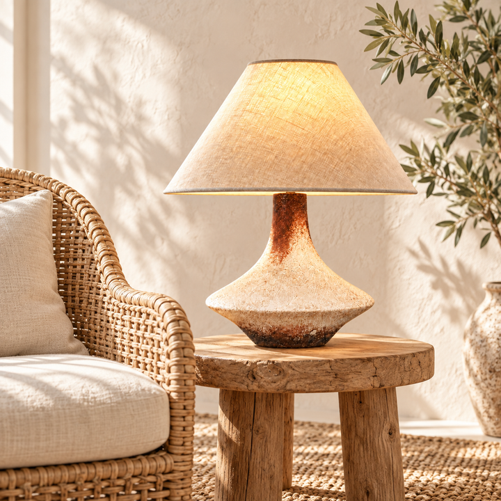 Rustic Table Lamp with Linen Shade