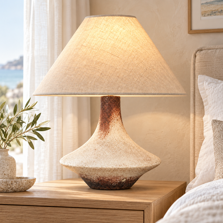 Rustic Table Lamp with Linen Shade