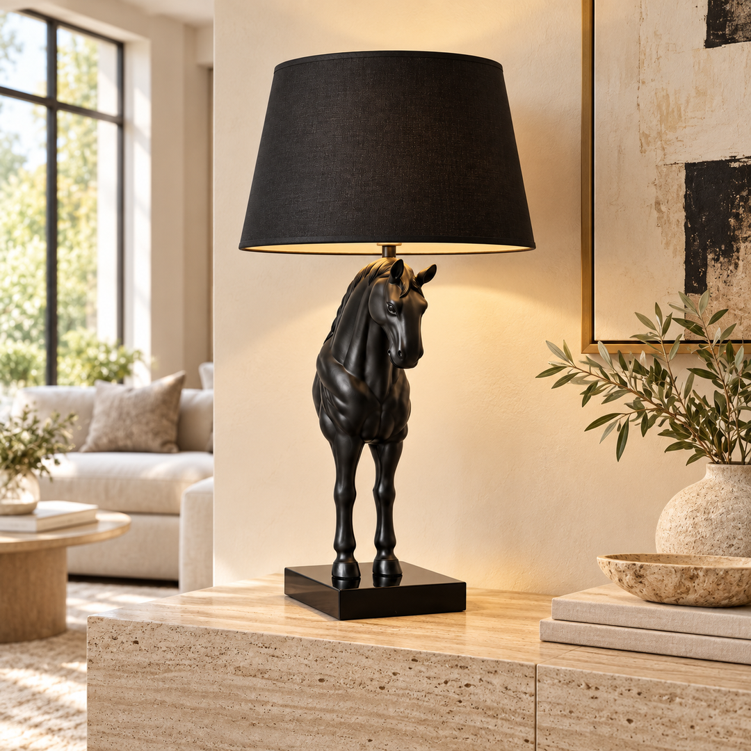 Black Horse Sculpture Table Lamp