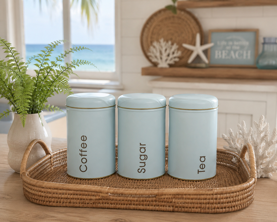 Pastel Metal Kitchen Storage Canister Set (Coffee, Tea & Sugar)