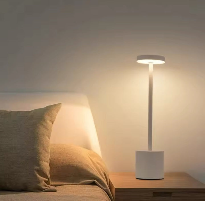 Minimalist rechargeable White Table Lamp with Sleek Cylindrical Design