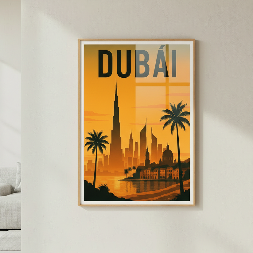 Dubai Skyline Sunset Vintage Travel Canvas