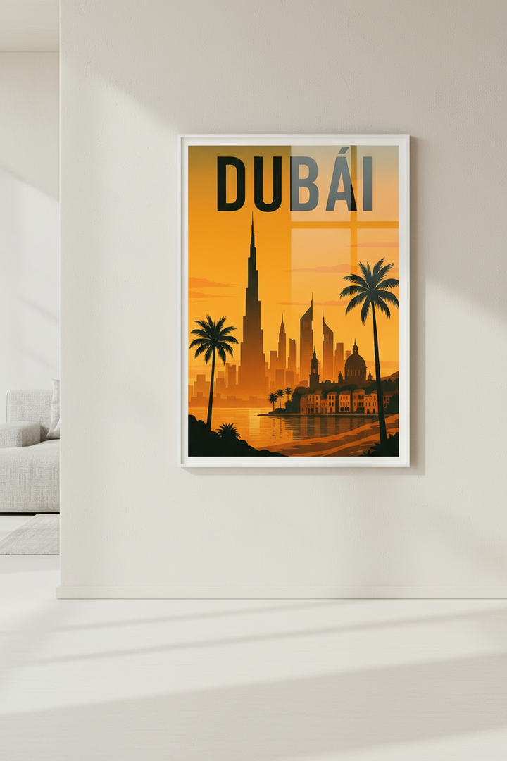 Dubai Skyline Sunset Vintage Travel Canvas