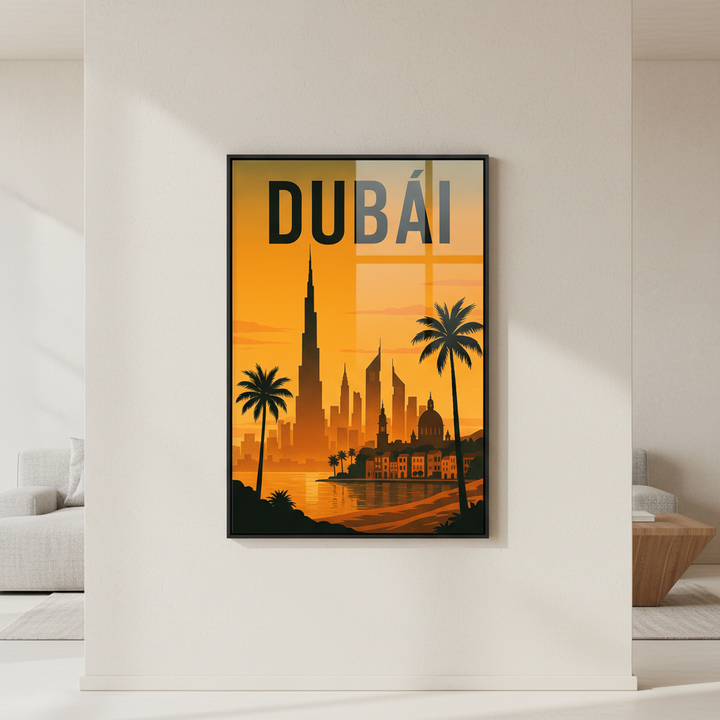 Dubai Skyline Sunset Vintage Travel Canvas