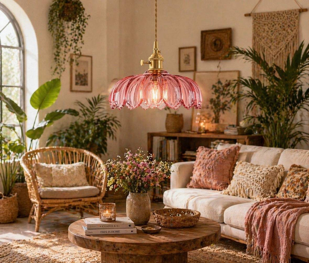 Pink Scalloped Glass Pendant Lamp