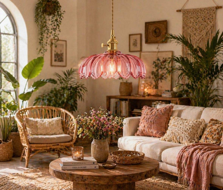 Pink Scalloped Glass Pendant Lamp