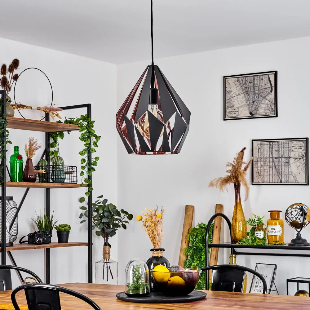 Geometric Industrial Pendant Light with Black and Gold Finish