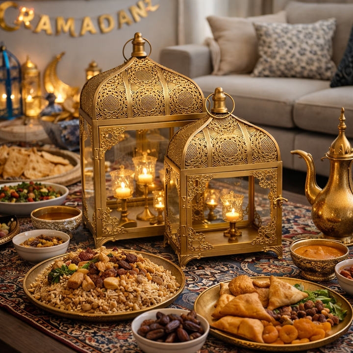 Vintage Moroccan Gold or silver Metal Lanterns (Set of 2)