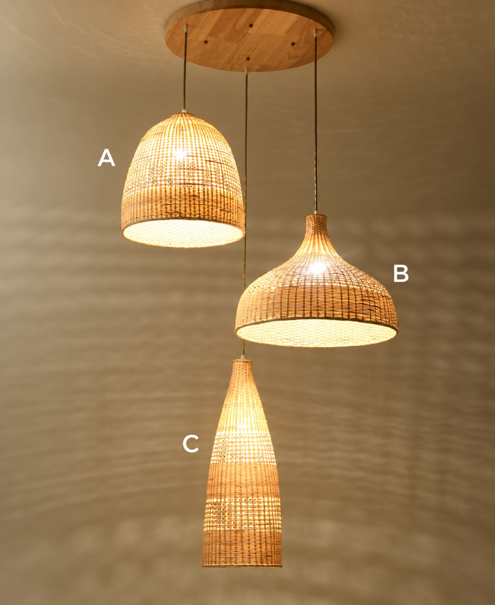 Rustic Pendant Light Trio with Woven Shades