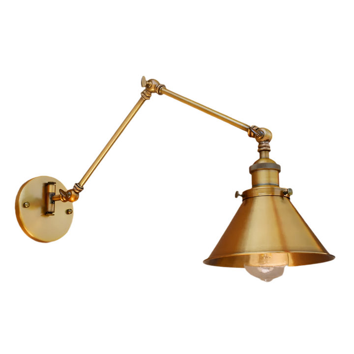 Adjustable Brass Wall Sconce with Cone Shade