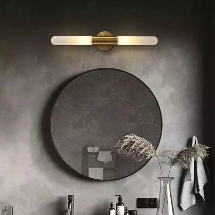 Modern Brass Wall Light with Frosted Tube Design