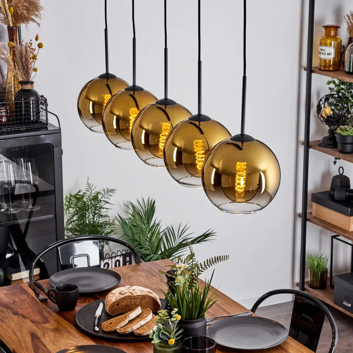 Elegant Gold Glass Globe Pendant Light Set of Five