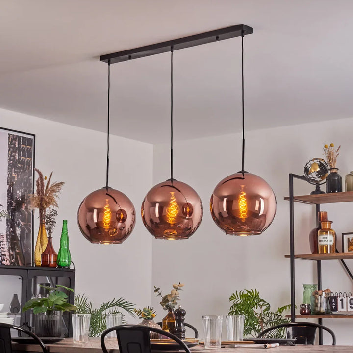 Modern Rose Gold Glass Globe Pendant Light Trio