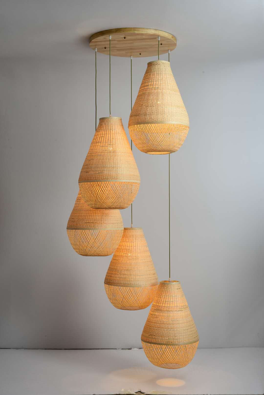 Multi-Light Pendant with Woven Bamboo Shades