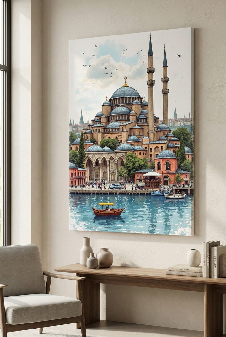 Istanbul Mosque Waterfront Canvas Wall Art