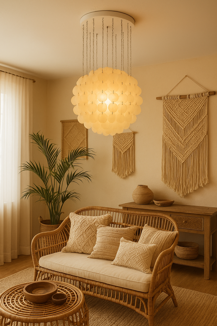Shell Chandelie Rwith Rope Modern White Shell Hanging ChandelierThis modern white shell chandelie ...