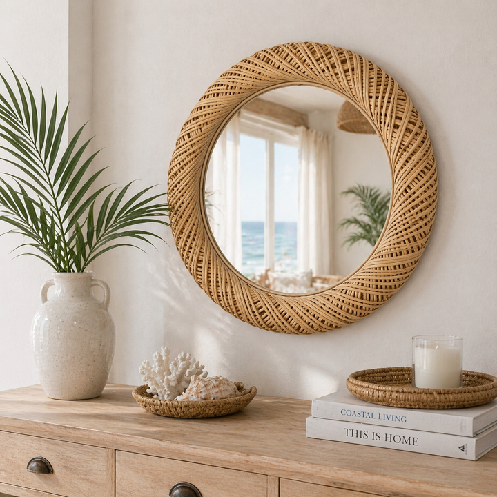 Woven Rattan Round Mirror