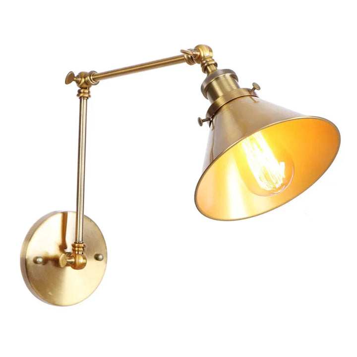 Industrial Wall Sconce with Extended Adjustable Arm in Brass Finish