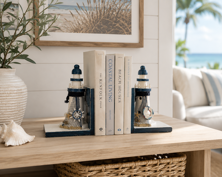 Coastal Lighthouse Wooden Bookends