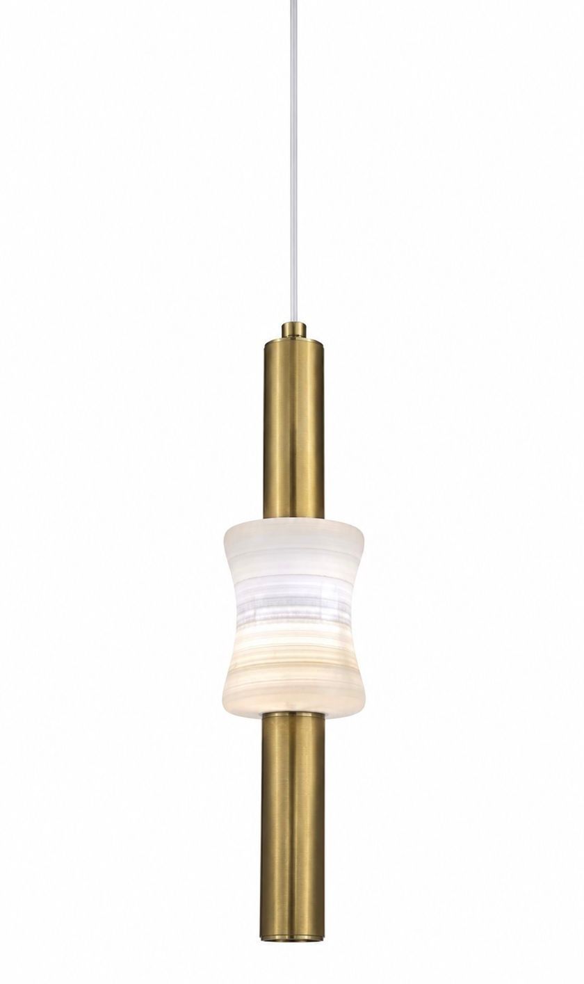Modern Brass and Alabaster Cylinder Pendant Light