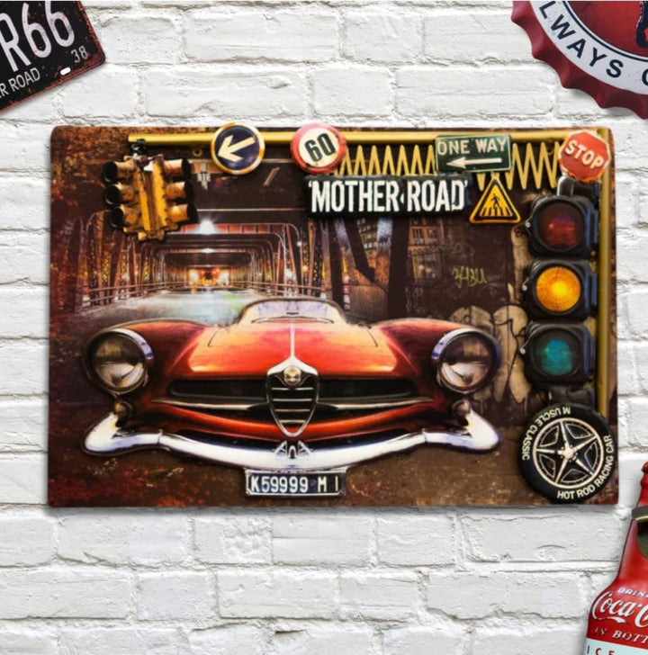 'Mother Road' Retro Red Car Wall Art