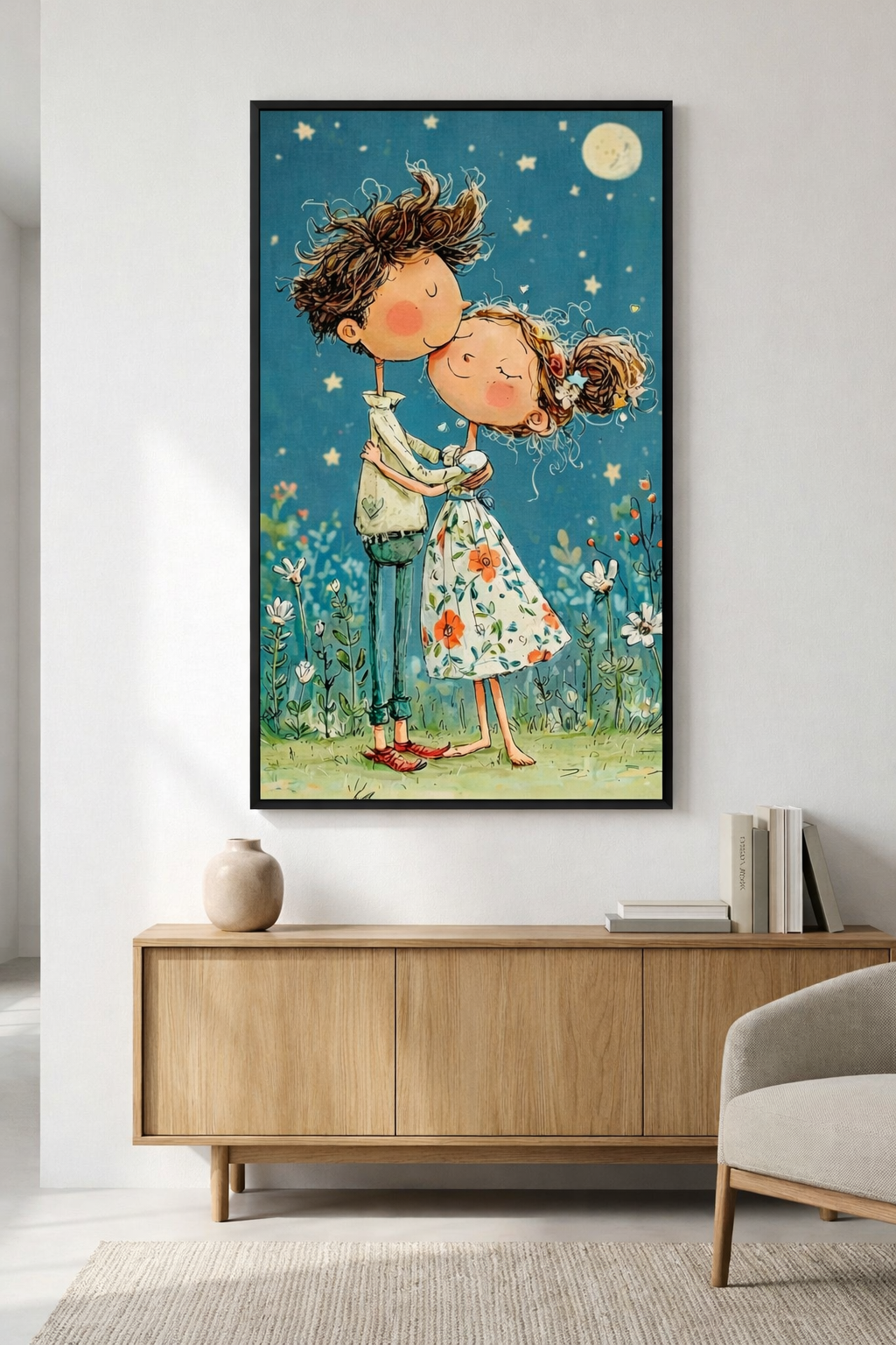 Romantic Couple Under the Moon Canvas Art