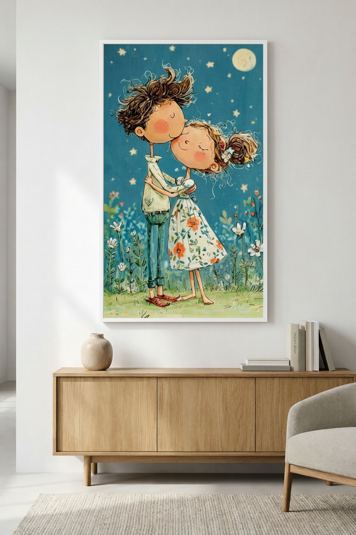 Romantic Couple Under the Moon Canvas Art