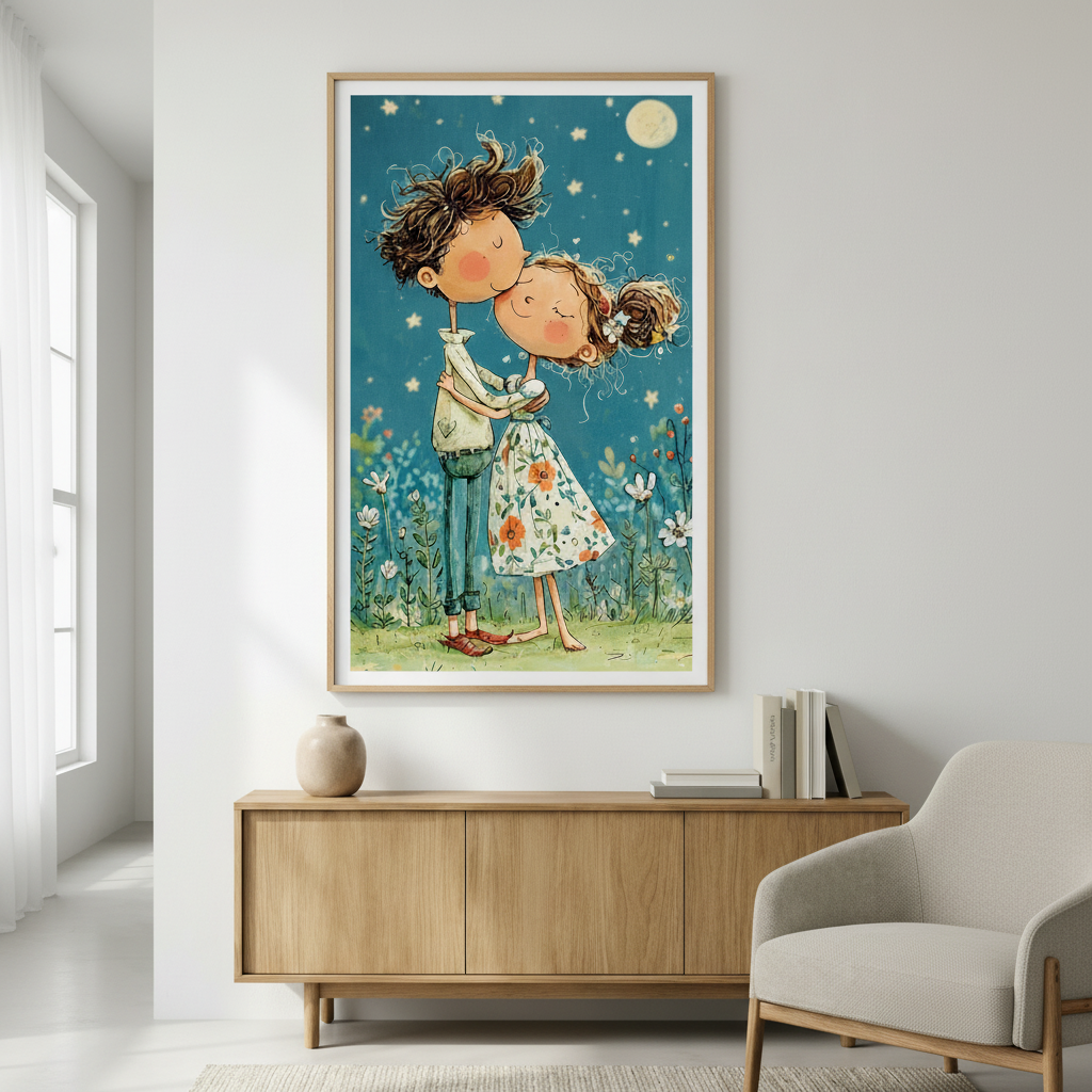 Romantic Couple Under the Moon Canvas Art