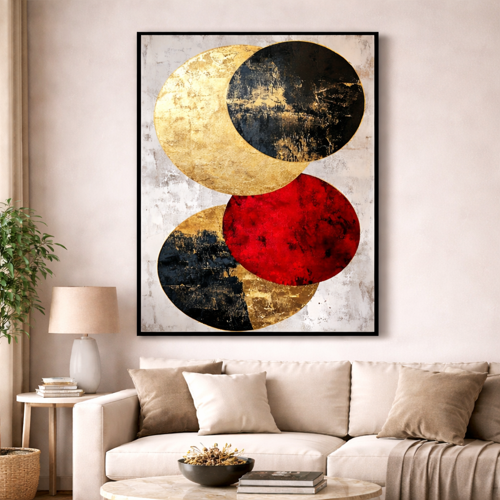 Abstract Gold & Red Circles Canvas