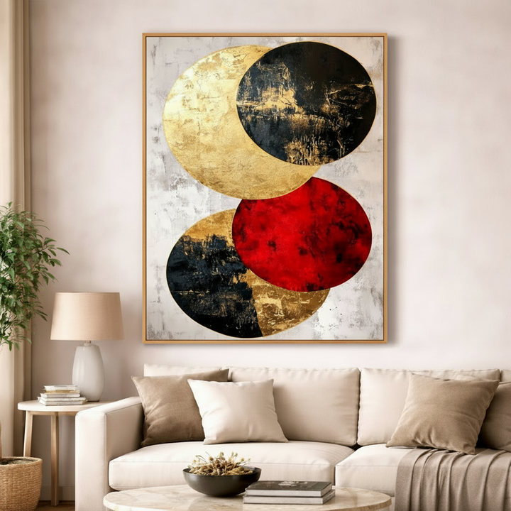 Abstract Gold & Red Circles Canvas