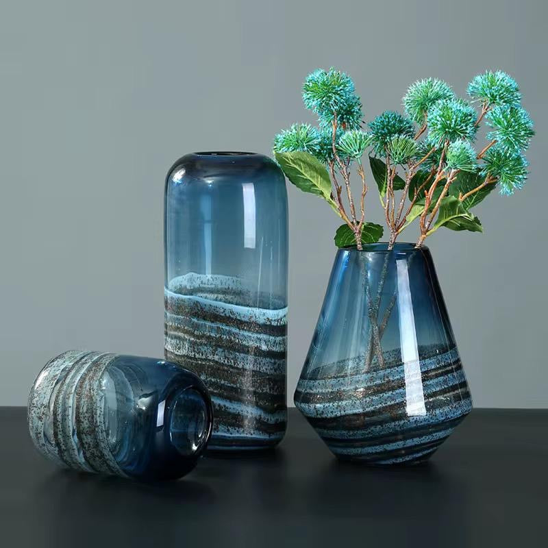 Blue Gradient Glass Vase Set of 2