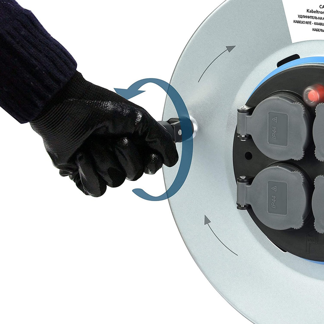 Metal Cable Reel with 4 Schuko Sockets and Extension Cord 50m