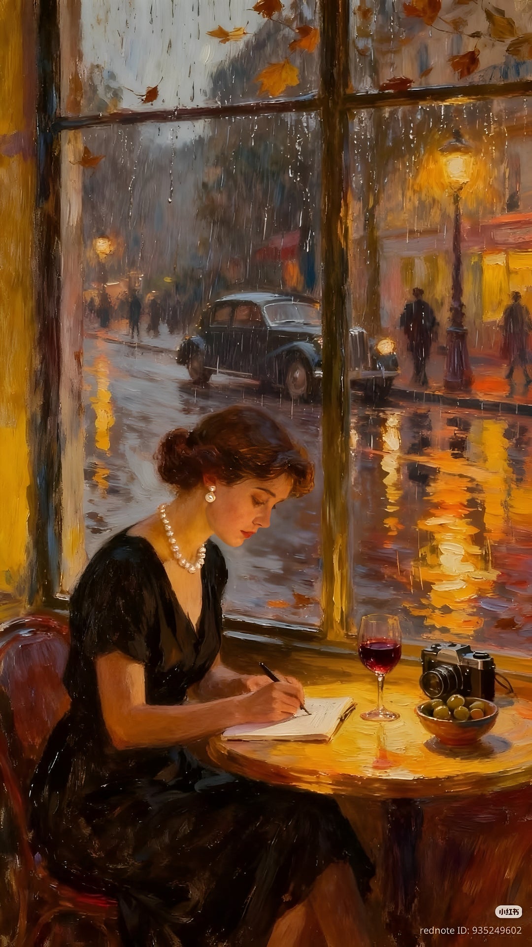Woman Writing at a Cafe Window Impressionist Style Wall Art