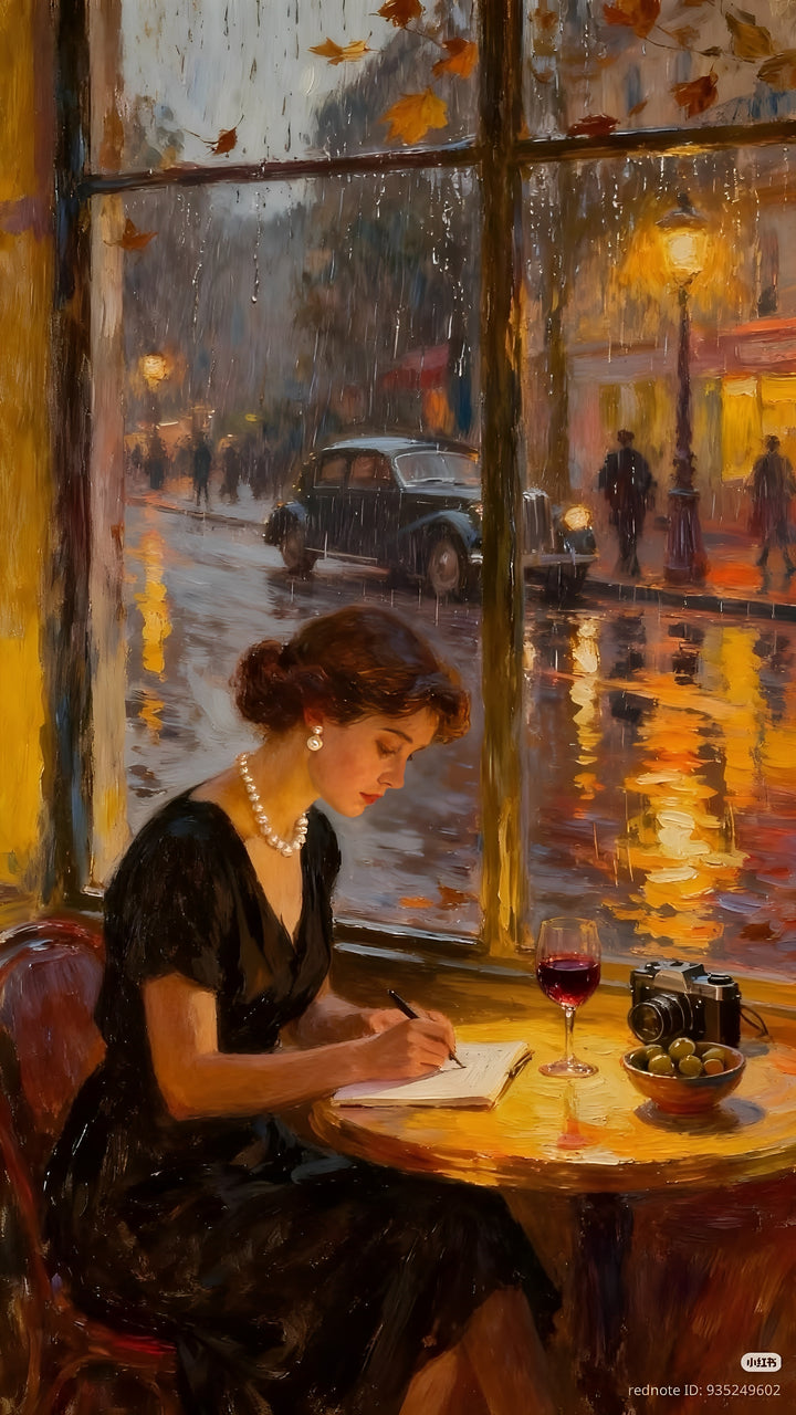 Woman Writing at a Cafe Window Impressionist Style Wall Art