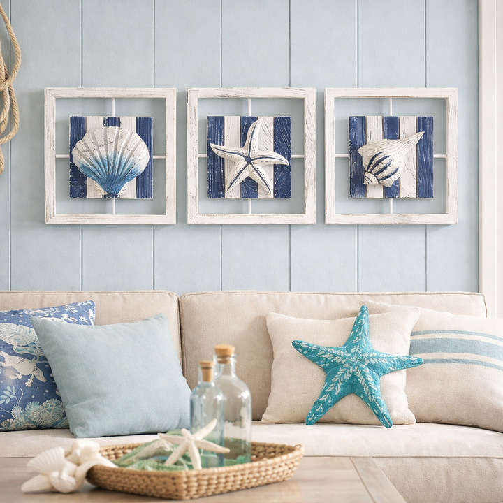 Coastal Shadow Box Wall Art Set of 3 (20 cm each)