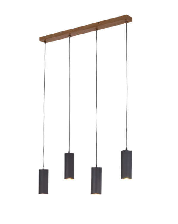 Modern Cylinder Pendant Light Set with Wooden Mount